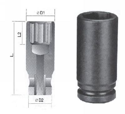 3/8"外六方加长型强力套筒